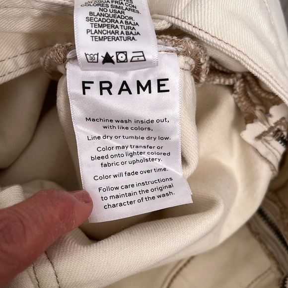 FRAME NWOT Cream Ecru Denim High Waist Flare Overalls Utility Jumpsuit, Size S - Picture 14 of 14